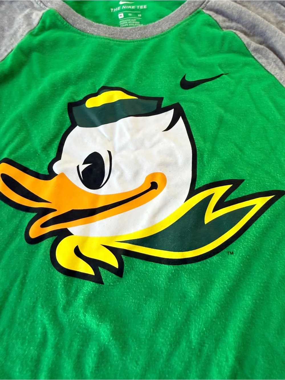 Nike Green and Gray Oregon Duck Raglan Tee with Yellow Accent